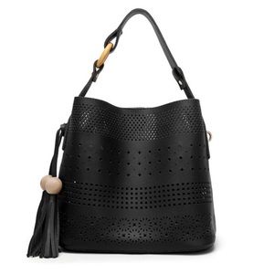 Black, Gray Leather Boho Style Purse Handbags